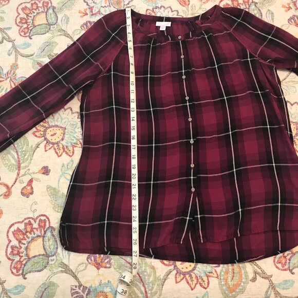 J Jill Burgundy Plaid Blouse - Size M - Picture 12 of 13